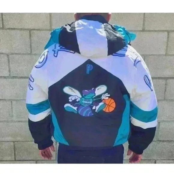 VTG 90s NBA Charlotte Hornets Jacket Pullover Coat Full Zip Mens Sz L - Picture 3 of 16